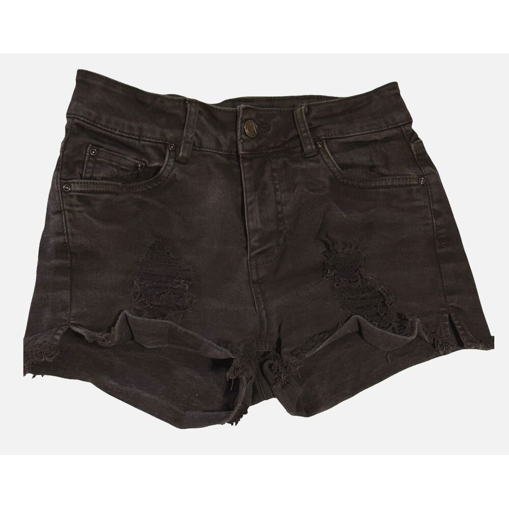 Rebel Rouge Girlfriend Short Cut Off Raw Hem Jean Distressed Hole Brown Denim 00